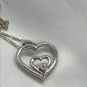 NWOT Diamond Double Open Heart Pendant Necklace